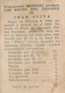 1946-47 Propagandas Montiel Los Reyes del Deporte (Cuba) #26 Juan Oliva Back
