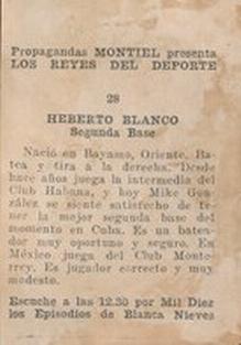 1946-47 Propagandas Montiel Los Reyes del Deporte (Cuba) #28 Heberto Blanco Back