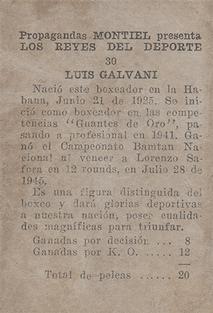 1946-47 Propagandas Montiel Los Reyes del Deporte (Cuba) #30 Luis Galvani Back
