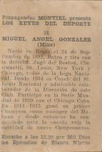 1946-47 Propagandas Montiel Los Reyes del Deporte (Cuba) #31 Miguel Gonzalez Back
