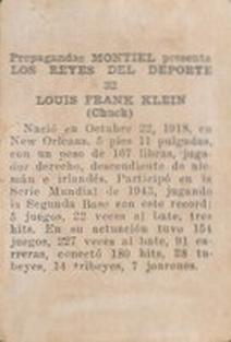 1946-47 Propagandas Montiel Los Reyes del Deporte (Cuba) #32 Chuck Klein Back