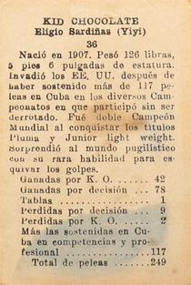 1946-47 Propagandas Montiel Los Reyes del Deporte (Cuba) #36 Kid Chocolate Back