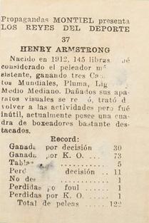 1946-47 Propagandas Montiel Los Reyes del Deporte (Cuba) #37 Henry Armstrong Back