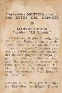 1946-47 Propagandas Montiel Los Reyes del Deporte (Cuba) #39 Martin Dihigo Back