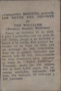 1946-47 Propagandas Montiel Los Reyes del Deporte (Cuba) #44 Ted Williams Back