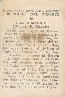 1946-47 Propagandas Montiel Los Reyes del Deporte (Cuba) #46 Dom DiMaggio Back