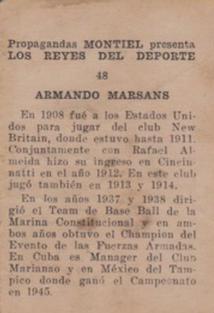1946-47 Propagandas Montiel Los Reyes del Deporte (Cuba) #48 Armando Marsans Back