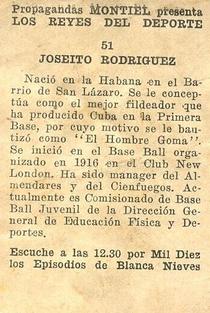 1946-47 Propagandas Montiel Los Reyes del Deporte (Cuba) #51 Joseito Rodriguez Back