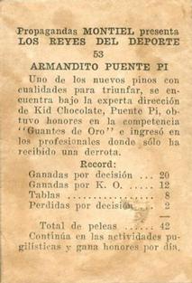 1946-47 Propagandas Montiel Los Reyes del Deporte (Cuba) #53 Armandito Puente Pi Back