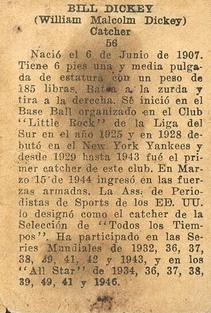 1946-47 Propagandas Montiel Los Reyes del Deporte (Cuba) #56 Bill Dickey Back
