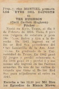 1946-47 Propagandas Montiel Los Reyes del Deporte (Cuba) #61 Tex Hughson Back