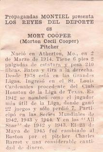 1946-47 Propagandas Montiel Los Reyes del Deporte (Cuba) #68 Mort Cooper Back