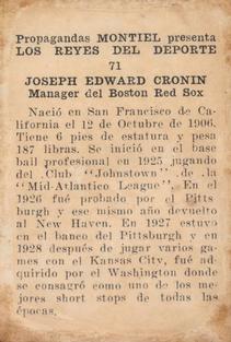 1946-47 Propagandas Montiel Los Reyes del Deporte (Cuba) #71 Joe Cronin Back