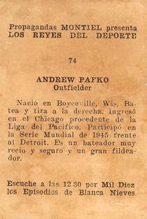 1946-47 Propagandas Montiel Los Reyes del Deporte (Cuba) #74 Andy Pafko Back