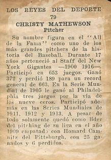1946-47 Propagandas Montiel Los Reyes del Deporte (Cuba) #79 Christy Mathewson Back