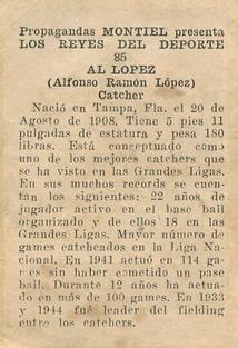 1946-47 Propagandas Montiel Los Reyes del Deporte (Cuba) #85 Al Lopez Back