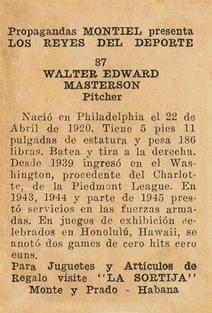 1946-47 Propagandas Montiel Los Reyes del Deporte (Cuba) #87 Walter Masterson Back