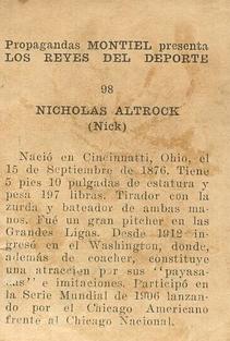 1946-47 Propagandas Montiel Los Reyes del Deporte (Cuba) #98 Nicholas Altrock Back
