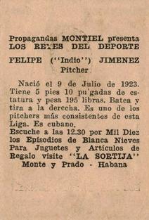 1946-47 Propagandas Montiel Los Reyes del Deporte (Cuba) #148 Felipe Jimenez Back