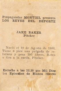 1946-47 Propagandas Montiel Los Reyes del Deporte (Cuba) #169 Jake Baker Back