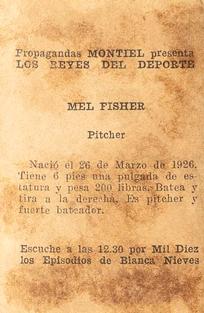 1946-47 Propagandas Montiel Los Reyes del Deporte (Cuba) #172 Mel Fisher Back