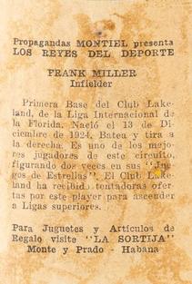 1946-47 Propagandas Montiel Los Reyes del Deporte (Cuba) #178 Frank Miller Back