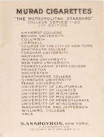 1909-12 Murad Cigarettes (T51) #NNO New York University Back