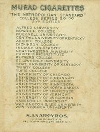 1909-12 Murad Cigarettes (T51) #NNO University of Vermont Back