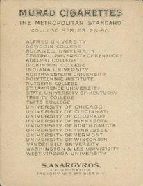 1909-12 Murad Cigarettes (T51) #NNO Washington & Lee University Back