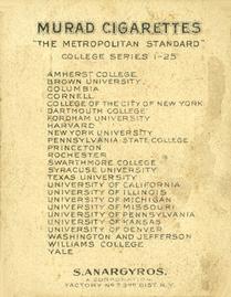 1909-12 Murad Cigarettes (T51) #NNO University of California Back