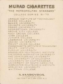 1909-12 Murad Cigarettes (T51) #NNO Lawrence University Back