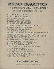 1909-12 Murad Cigarettes (T51) #NNO Knox College Back