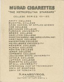 1909-12 Murad Cigarettes (T51) #NNO Amity College Back
