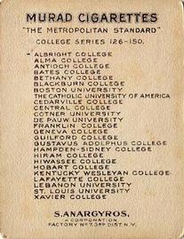 1909-12 Murad Cigarettes (T51) #NNO Boston University Back