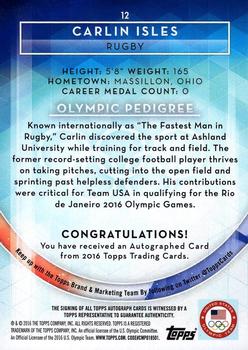 2016 Topps U.S. Olympic & Paralympic Team Hopefuls - Autographs #12 Carlin Isles Back