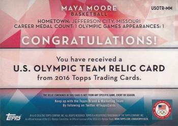 2016 Topps U.S. Olympic & Paralympic Team Hopefuls - Relics #USOTR-MM Maya Moore Back