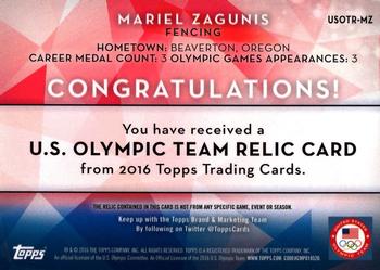 2016 Topps U.S. Olympic & Paralympic Team Hopefuls - Relics #USOTR-MZ Mariel Zagunis Back