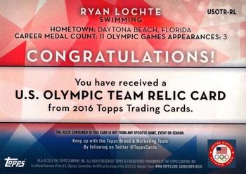 2016 Topps U.S. Olympic & Paralympic Team Hopefuls - Relics #USOTR-RL Ryan Lochte Back