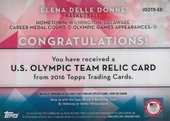 2016 Topps U.S. Olympic & Paralympic Team Hopefuls - Relics Gold Rainbow #USOTR-ED Elena Delle Donne Back