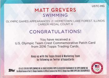 2016 Topps U.S. Olympic & Paralympic Team Hopefuls - Crest Patches #USTC-MG Matt Grevers Back