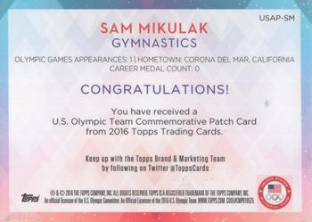 2016 Topps U.S. Olympic & Paralympic Team Hopefuls - Team Patches #USAP-SM Sam Mikulak Back