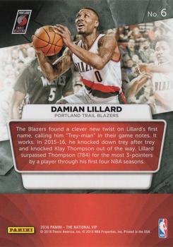 2016 Panini The National VIP #6 Damian Lillard Back