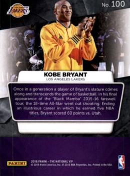 2016 Panini The National VIP #100 Kobe Bryant Back