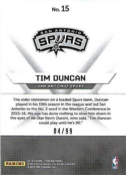 2016 Panini The National - Hyperplaid Thick #15 Tim Duncan Back