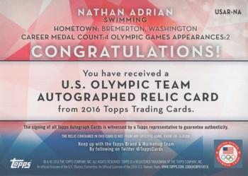 2016 Topps U.S. Olympic & Paralympic Team Hopefuls - Autographed Relics Bronze #USAR-NA Nathan Adrian Back