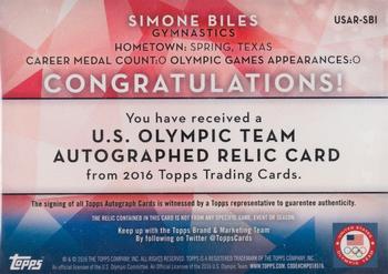 2016 Topps U.S. Olympic & Paralympic Team Hopefuls - Autographed Relics Bronze #USAR-SBI Simone Biles Back