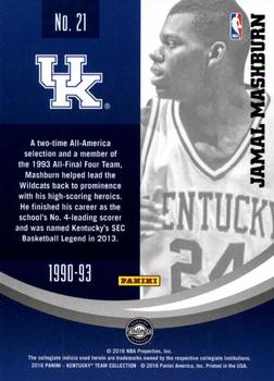 2016 Panini Kentucky Wildcats #21 Jamal Mashburn Back