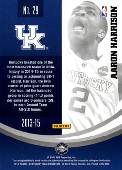 2016 Panini Kentucky Wildcats #29 Aaron Harrison Back