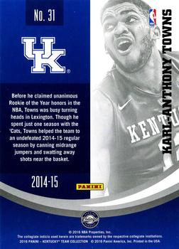 2016 Panini Kentucky Wildcats #31 Karl-Anthony Towns Back