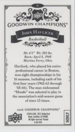 2016 Upper Deck Goodwin Champions - Canvas Minis #6 John Havlicek Back